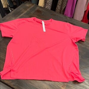 lululemon athletica neon pink/coral short Sleeve Tee